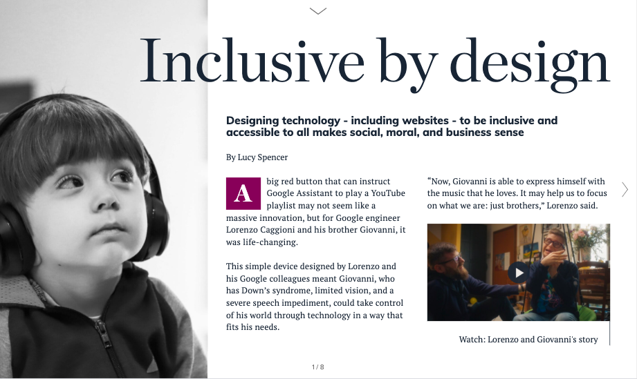 an example of white space use alongside pictures - screenshot of the "tech accessibility as a human right" article