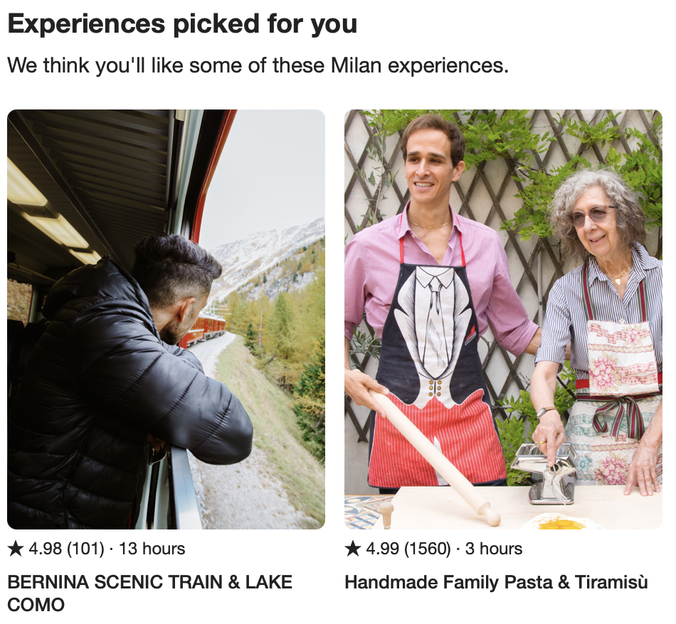 Email marketing example from Airbnb with personal recommendations
