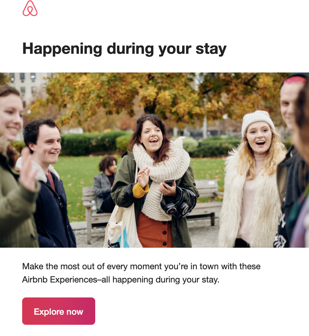 Email marketing example from Airbnb showing events happening during your stay