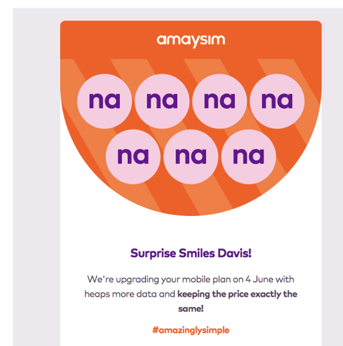 Email marketing example from Amaysim