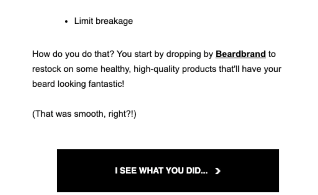 Email marketing example from Beardbrand reminding you to come back