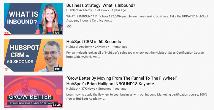 Hubspot results on YouTube