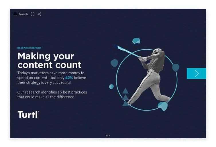 A "flippy" gif of the front page of a marketing research report called "Making Your Content Count"