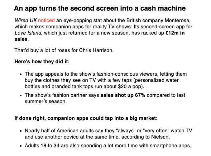 Screenshot of a long-form content section called "An app turns the second screen into a cash machine"