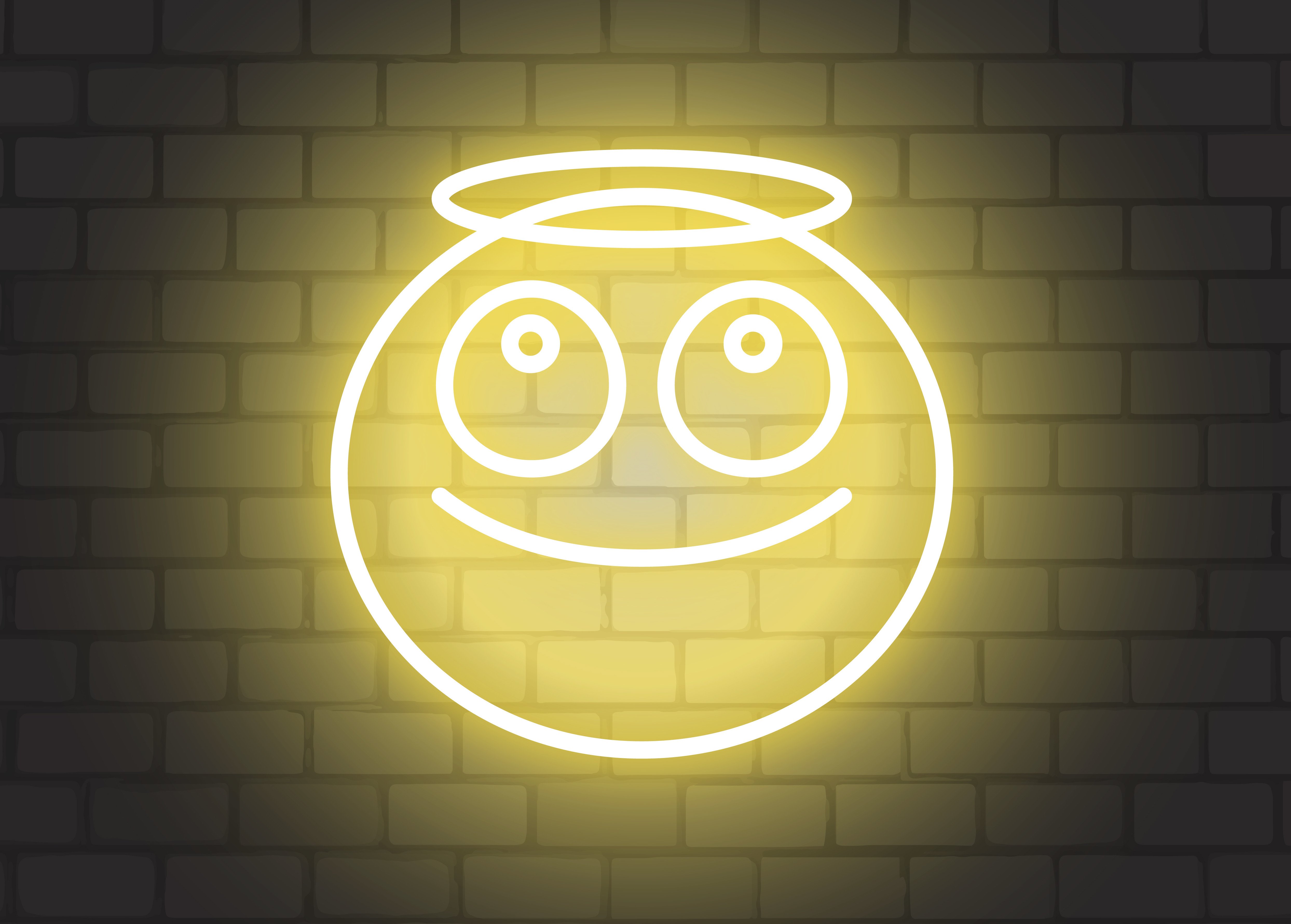 Yellow neon angel emoji - halo effect
