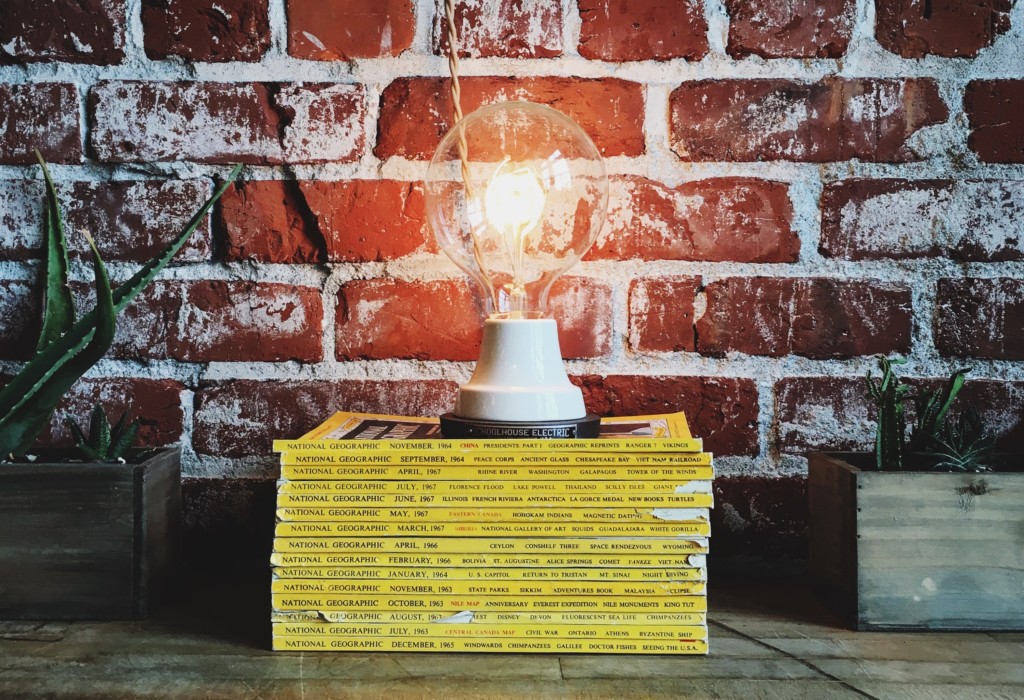 Light bulb on stack of books