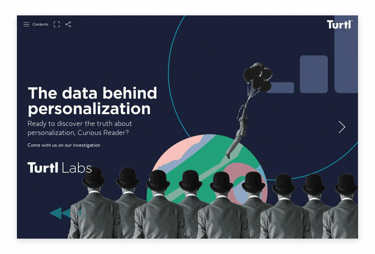 'Flipping Gif' of a document called 'The Data Behind Personalization'