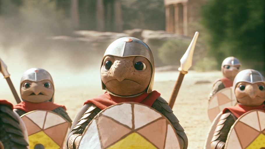 group of warrior turtles with shields