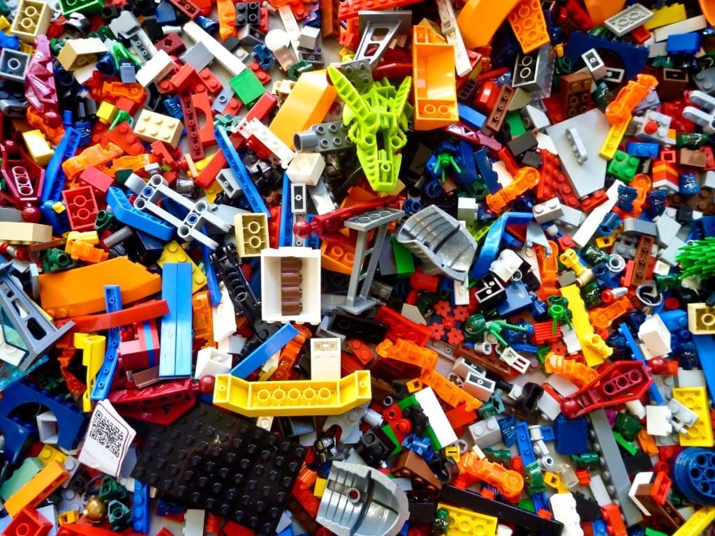 stock image of a floor covered by lego bricks