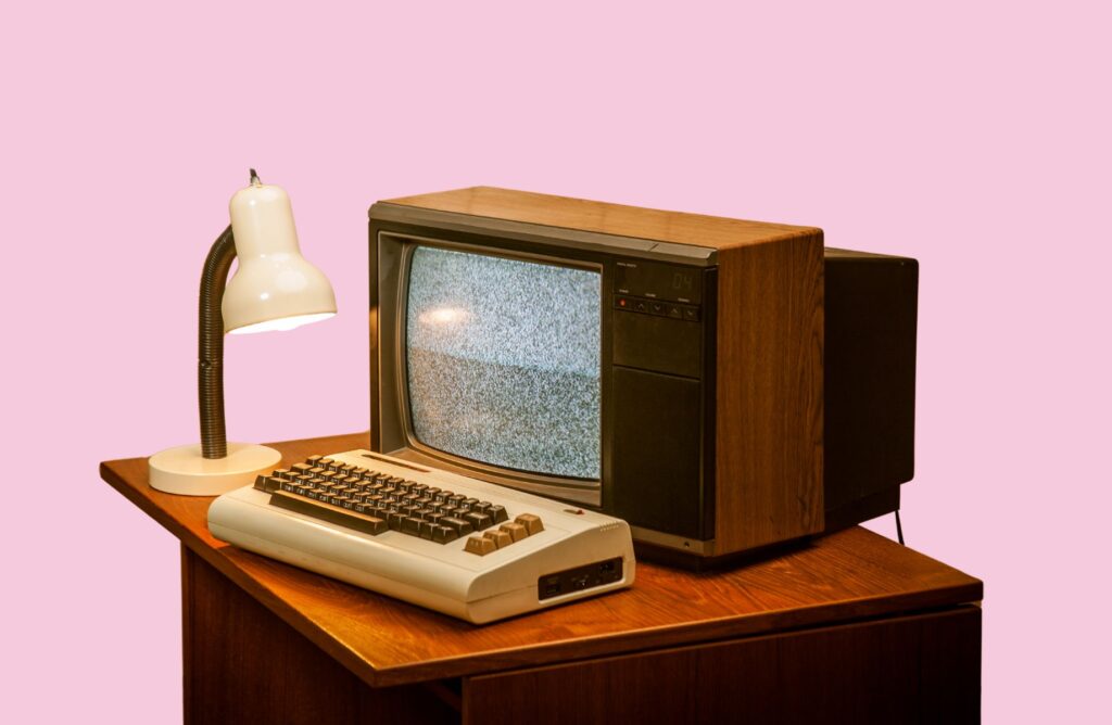 a retro computer on a desk