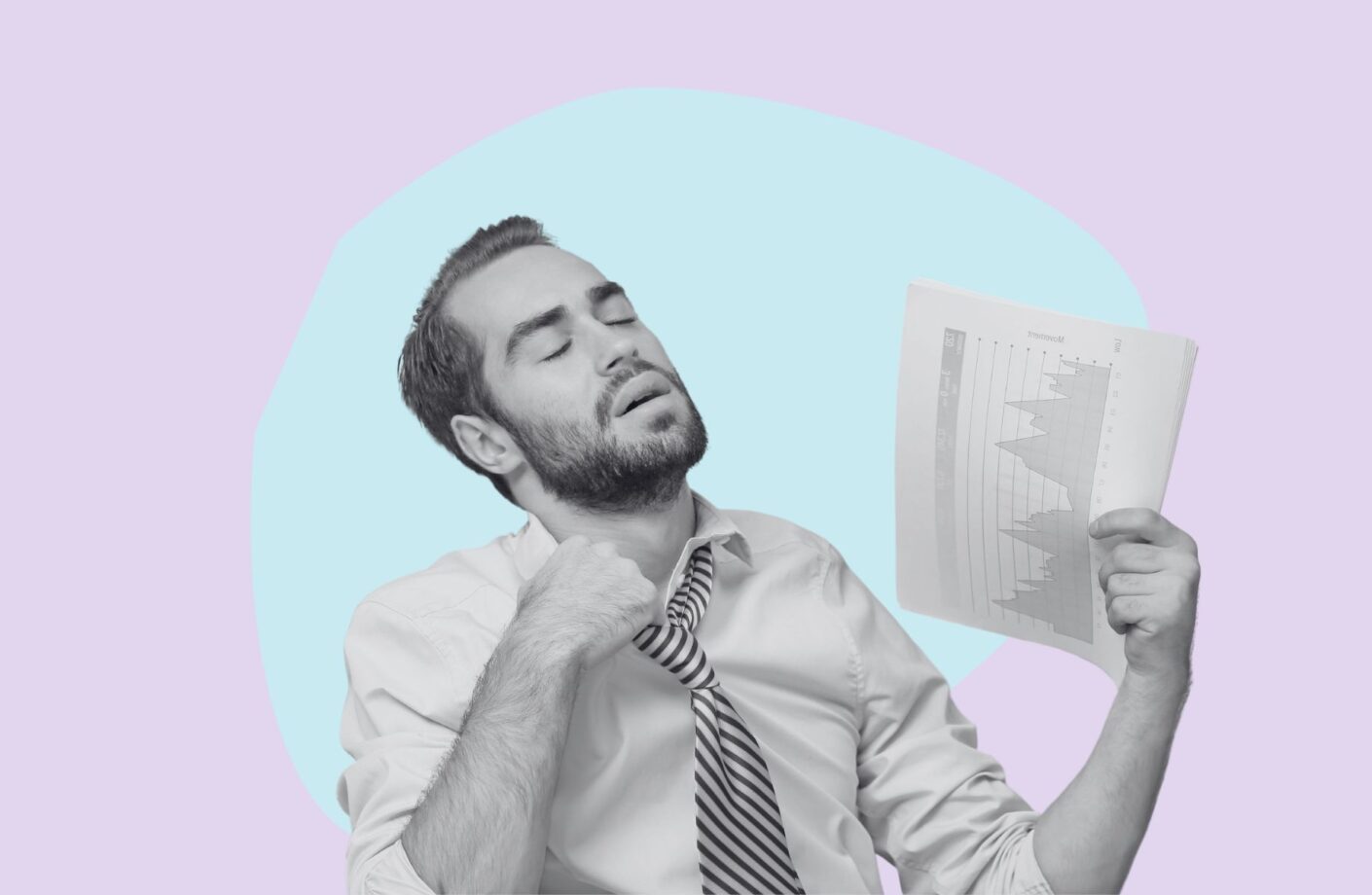 business person fanning himself with spreadsheet