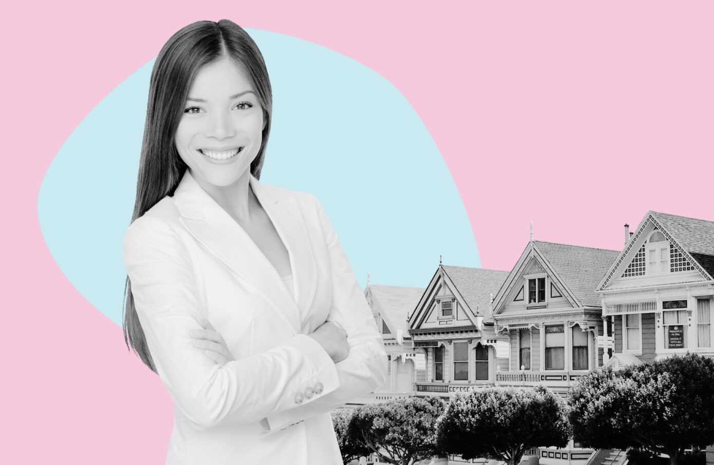 realtor standing in front of a row of houses