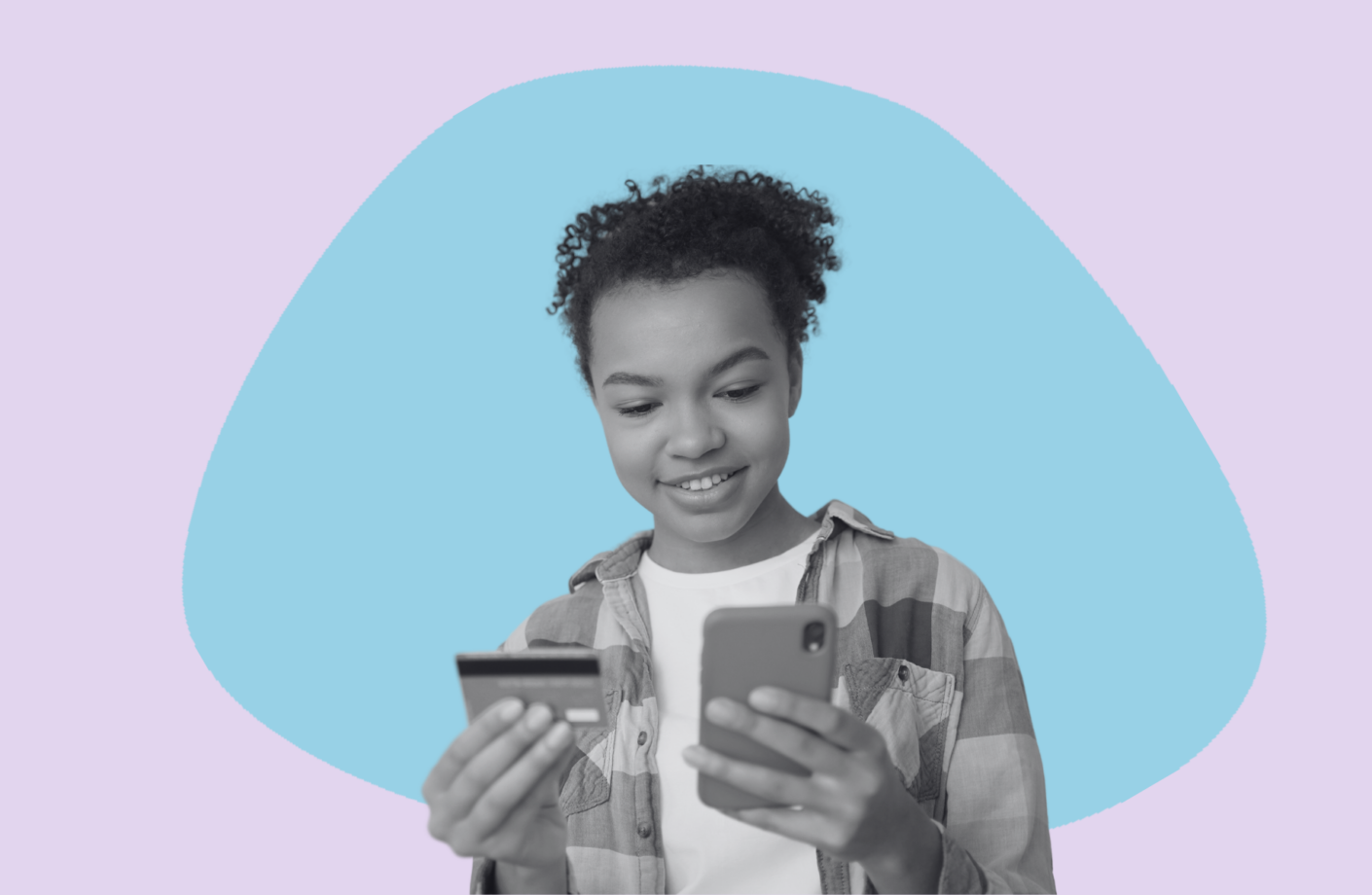 Girl holding phone and bank card